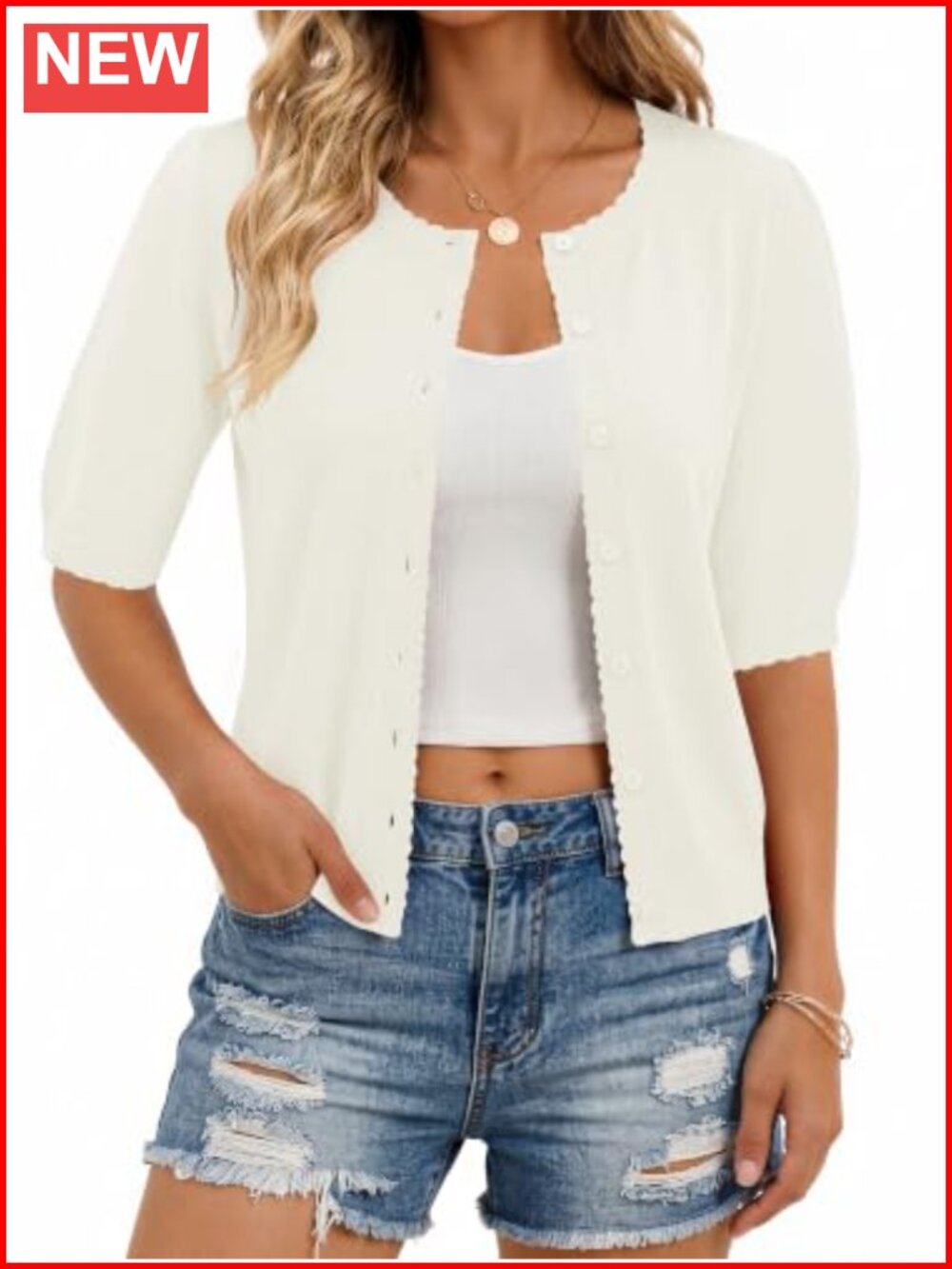 LUYAA Women's Short Sleeve Cropped Cardigan Sweater Button Front Knit